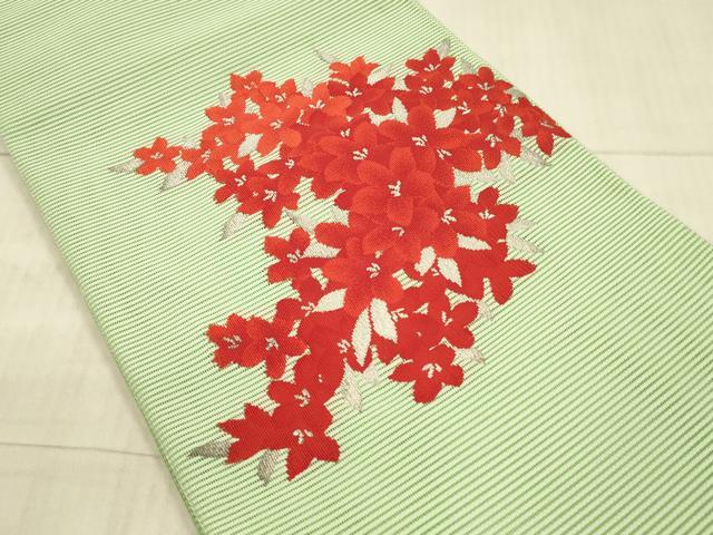 平和屋着物＊夏物 絽綴れ 八寸名古屋帯 草花文 銀糸 DAAX5917cm
