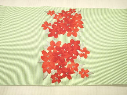 平和屋着物＊夏物 絽綴れ 八寸名古屋帯 草花文 銀糸 DAAX5917cm