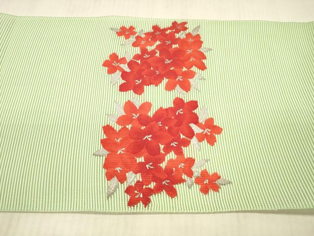 平和屋着物＊夏物 絽綴れ 八寸名古屋帯 草花文 銀糸 DAAX5917cm