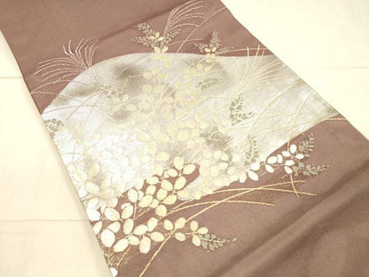 平和屋着物＊夏物 九寸開き名古屋帯 草葉文 金銀糸 正絹 逸品 DAAX5924cm