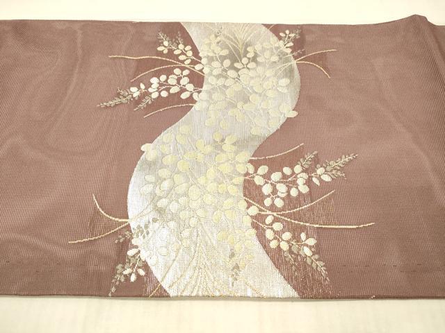 平和屋着物＊夏物 九寸開き名古屋帯 草葉文 金銀糸 正絹 逸品 DAAX5924cm