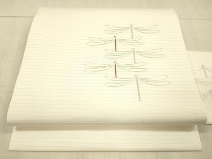 平和屋着物＊夏物 絽塩瀬 九寸名古屋帯 駒刺繍 総刺繍 蜻蛉 正絹 逸品 DAAX5926cm