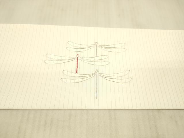 平和屋着物＊夏物 絽塩瀬 九寸名古屋帯 駒刺繍 総刺繍 蜻蛉 正絹 逸品 DAAX5926cm