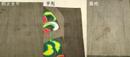 平和屋着物＊夏物 アンティーク 大正ロマン 六通柄袋帯 唐織 花唐草文 黒地 金糸 正絹 逸品 DAAX5931cm