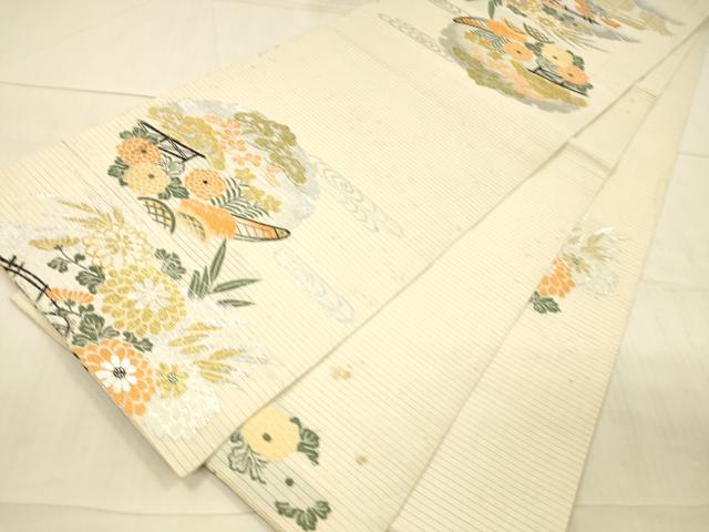 平和屋着物＊夏物 アンティーク 大正ロマン 丸帯 引き抜き帯 風景草花文 金銀糸 正絹 逸品 DAAX5932cm