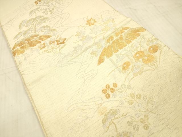 平和屋着物＊夏物 アンティーク 大正ロマン 六通柄袋帯 風景草花文 金銀糸 正絹 逸品 DAAX5933cm