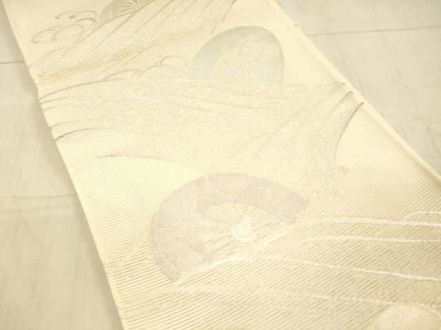 平和屋着物＊夏物　六通柄袋帯　流水片輪車文　銀糸　正絹　逸品　DAAX5934cm