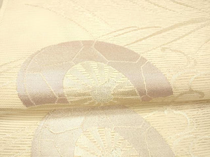 平和屋着物＊夏物　六通柄袋帯　流水片輪車文　銀糸　正絹　逸品　DAAX5934cm
