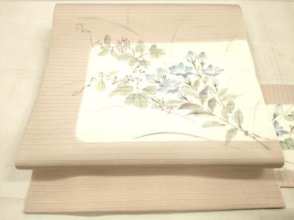 平和屋着物＊夏物 絽塩瀬 九寸名古屋帯 手描き 南天花文 正絹 逸品 DAAX5935cm