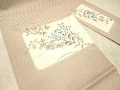 平和屋着物＊夏物 絽塩瀬 九寸名古屋帯 手描き 南天花文 正絹 逸品 DAAX5935cm