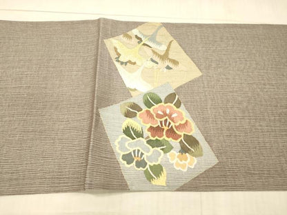 平和屋着物＊夏物　太鼓柄袋帯　飛鳥草花文　金銀糸　正絹　逸品　DAAX5938cm
