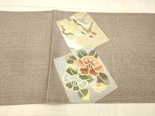 平和屋着物＊夏物　太鼓柄袋帯　飛鳥草花文　金銀糸　正絹　逸品　DAAX5938cm