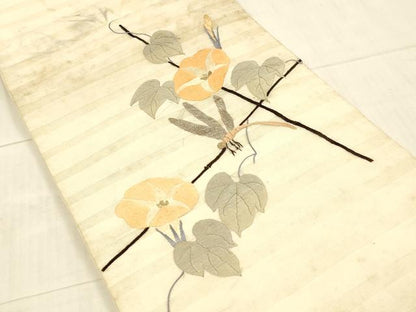 平和屋着物＊夏物 アンティーク 大正ロマン 太鼓柄 京袋帯 総刺繍 朝顔 蜻蛉 金銀糸 正絹 逸品 DAAX5941cm
