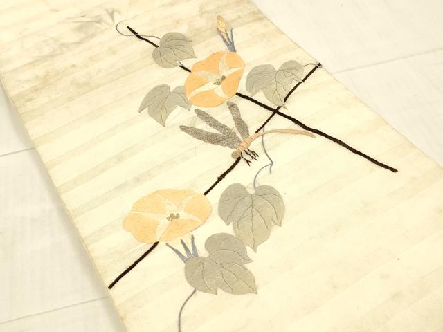 平和屋着物＊夏物 アンティーク 大正ロマン 太鼓柄 京袋帯 総刺繍 朝顔 蜻蛉 金銀糸 正絹 逸品 DAAX5941cm