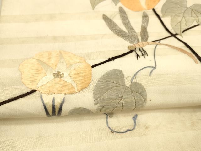平和屋着物＊夏物 アンティーク 大正ロマン 太鼓柄 京袋帯 総刺繍 朝顔 蜻蛉 金銀糸 正絹 逸品 DAAX5941cm