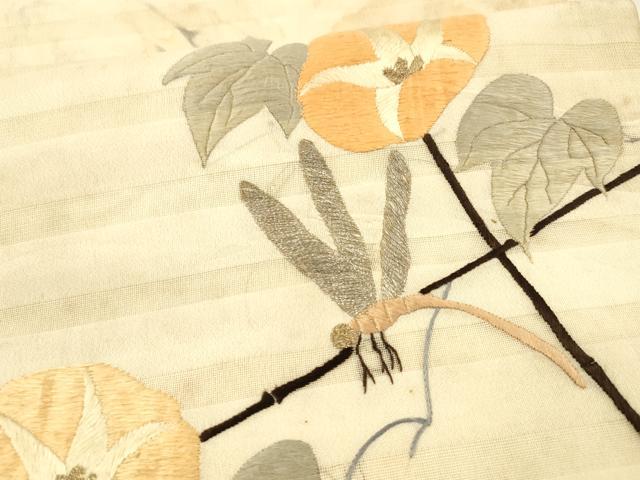 平和屋着物＊夏物 アンティーク 大正ロマン 太鼓柄 京袋帯 総刺繍 朝顔 蜻蛉 金銀糸 正絹 逸品 DAAX5941cm