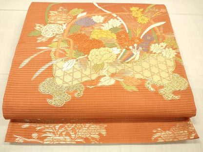 平和屋着物＊夏物 太鼓柄袋帯 唐織 籠花文 金糸 三越扱い 正絹 逸品 DAAX5942cm