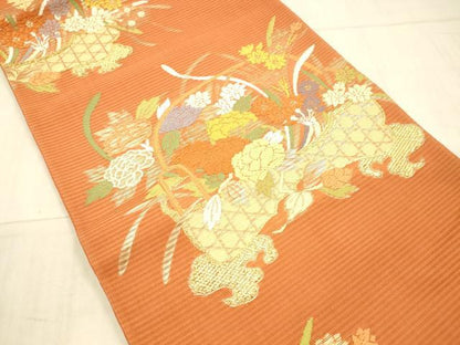 平和屋着物＊夏物 太鼓柄袋帯 唐織 籠花文 金糸 三越扱い 正絹 逸品 DAAX5942cm