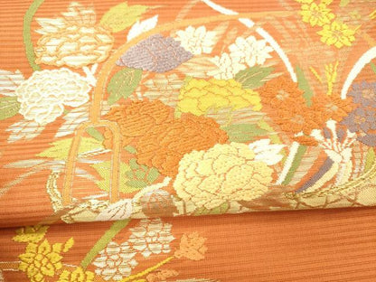 平和屋着物＊夏物 太鼓柄袋帯 唐織 籠花文 金糸 三越扱い 正絹 逸品 DAAX5942cm