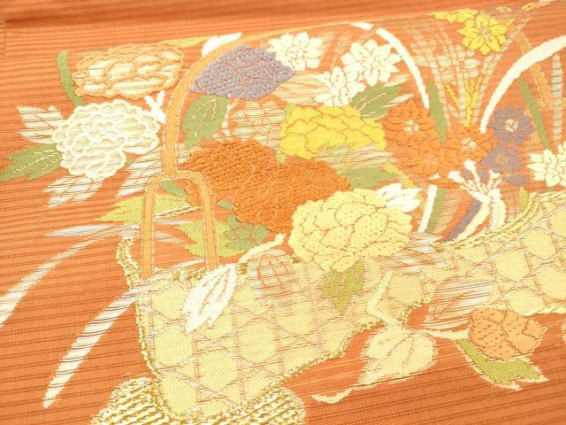 平和屋着物＊夏物 太鼓柄袋帯 唐織 籠花文 金糸 三越扱い 正絹 逸品 DAAX5942cm