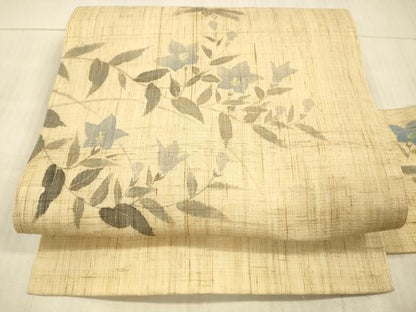 平和屋着物＊夏物　染色作家　桐山紫香　手描き　九寸名古屋帯　蜻蛉草花文　金彩　麻　逸品　DAAX5948cm