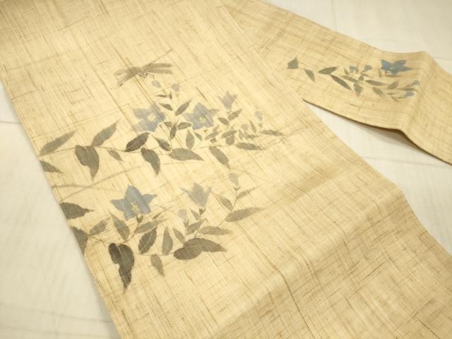 平和屋着物＊夏物　染色作家　桐山紫香　手描き　九寸名古屋帯　蜻蛉草花文　金彩　麻　逸品　DAAX5948cm