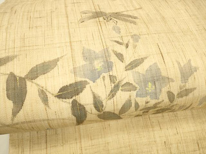 平和屋着物＊夏物　染色作家　桐山紫香　手描き　九寸名古屋帯　蜻蛉草花文　金彩　麻　逸品　DAAX5948cm