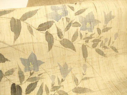 平和屋着物＊夏物　染色作家　桐山紫香　手描き　九寸名古屋帯　蜻蛉草花文　金彩　麻　逸品　DAAX5948cm