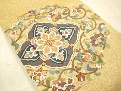 平和屋着物＊夏物 明綴れ 太鼓柄袋帯 花唐草文 金糸 正絹 逸品 DAAX5949cm