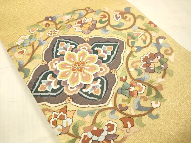 平和屋着物＊夏物 明綴れ 太鼓柄袋帯 花唐草文 金糸 正絹 逸品 DAAX5949cm