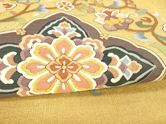 平和屋着物＊夏物 明綴れ 太鼓柄袋帯 花唐草文 金糸 正絹 逸品 DAAX5949cm