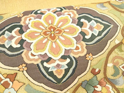 平和屋着物＊夏物 明綴れ 太鼓柄袋帯 花唐草文 金糸 正絹 逸品 DAAX5949cm