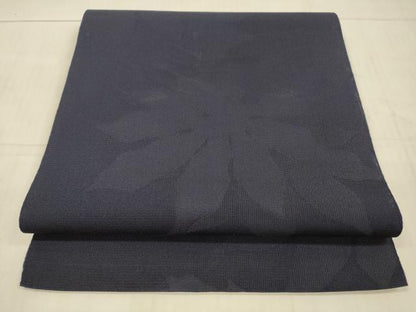 平和屋着物＊夏物　八寸名古屋帯　舞葉文　鉄紺色　正絹　逸品　DAAX5950cm