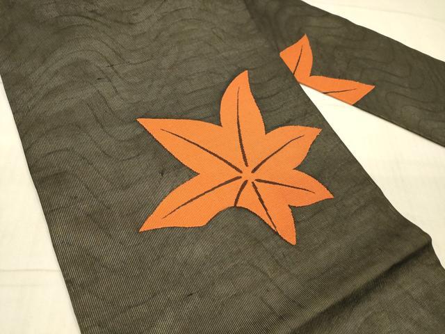 平和屋着物＊夏物 九寸名古屋帯 舞葉文 黒地 正絹 逸品 DAAX5965cm