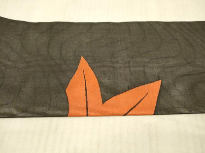 平和屋着物＊夏物 九寸名古屋帯 舞葉文 黒地 正絹 逸品 DAAX5965cm