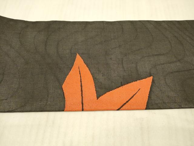 平和屋着物＊夏物 九寸名古屋帯 舞葉文 黒地 正絹 逸品 DAAX5965cm