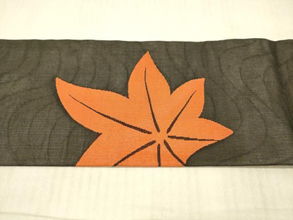 平和屋着物＊夏物 九寸名古屋帯 舞葉文 黒地 正絹 逸品 DAAX5965cm