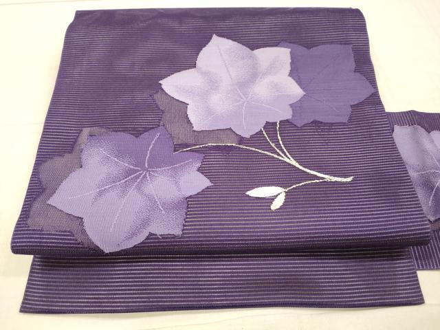 平和屋着物＊夏物　九寸名古屋帯　枝葉文　銀糸　正絹　逸品　DAAX5966cm