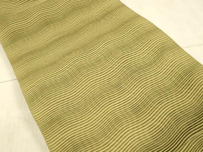 平和屋着物＊夏物 絽綴れ 八寸名古屋帯 よろけ縞 青朽葉色 正絹 逸品 DAAX5967cm