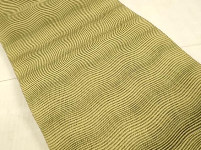 平和屋着物＊夏物 絽綴れ 八寸名古屋帯 よろけ縞 青朽葉色 正絹 逸品 DAAX5967cm