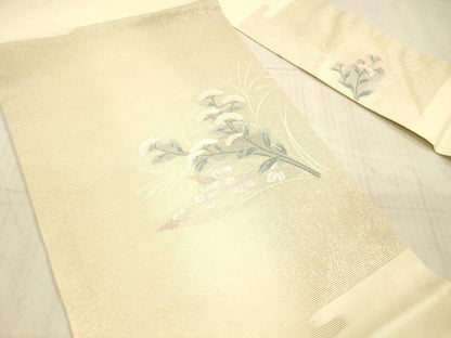 平和屋着物＊夏物　九寸名古屋帯　草花文　金銀糸　正絹　逸品　DAAX5972cm