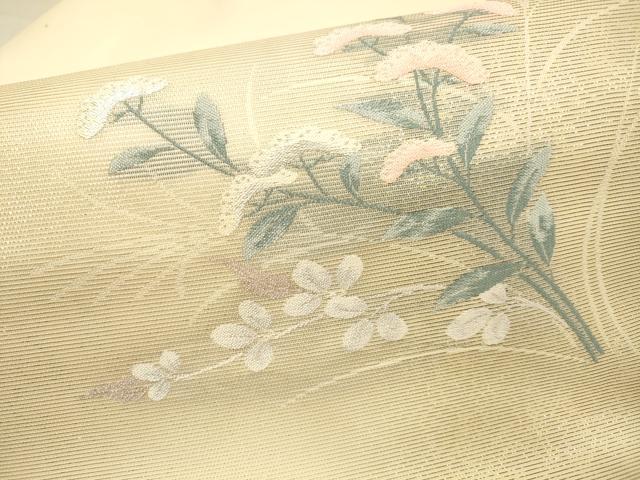 平和屋着物＊夏物　九寸名古屋帯　草花文　金銀糸　正絹　逸品　DAAX5972cm