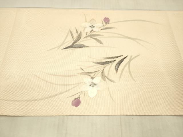 平和屋着物＊夏物 九寸開き名古屋帯 作家物 手描き 刺繍 草花文 銀彩 正絹 逸品 DAAX5973cm