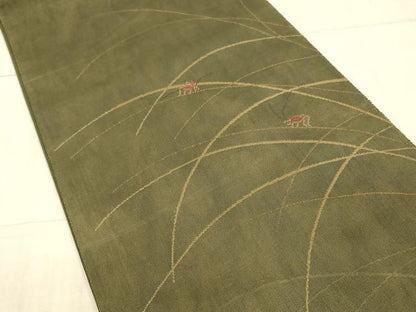 平和屋着物＊夏物 太鼓柄袋帯 夏虫草葉文 金糸 引箔 正絹 逸品 DAAX5974cm