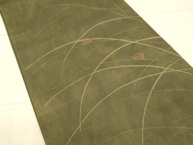 平和屋着物＊夏物 太鼓柄袋帯 夏虫草葉文 金糸 引箔 正絹 逸品 DAAX5974cm