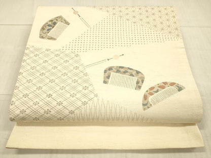 平和屋着物●太鼓柄　京袋帯　作家物　紬地　櫛　簪　正絹　逸品　DAAX5991cm