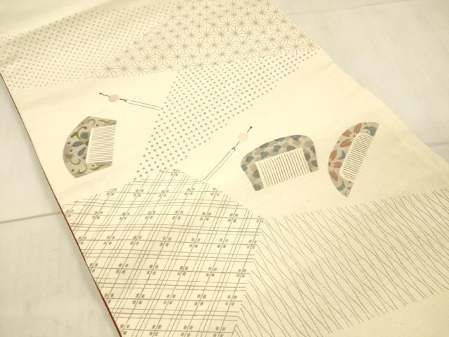 平和屋着物●太鼓柄　京袋帯　作家物　紬地　櫛　簪　正絹　逸品　DAAX5991cm