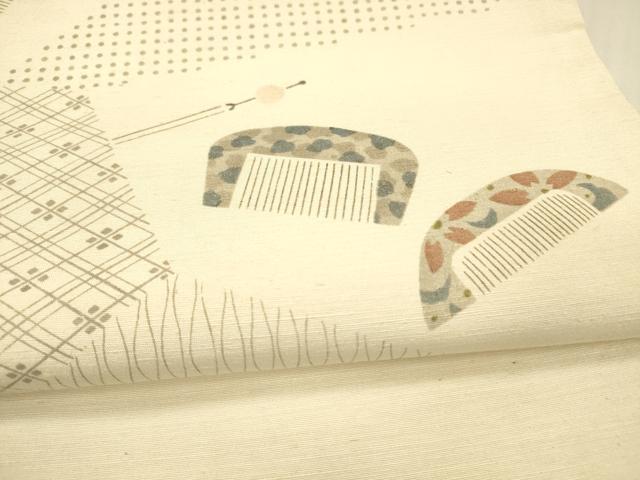 平和屋着物●太鼓柄　京袋帯　作家物　紬地　櫛　簪　正絹　逸品　DAAX5991cm
