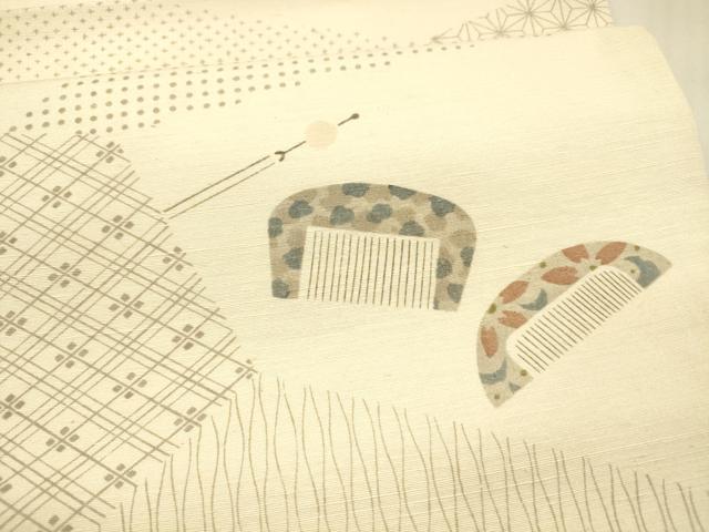 平和屋着物●太鼓柄　京袋帯　作家物　紬地　櫛　簪　正絹　逸品　DAAX5991cm