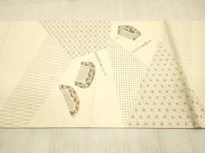 平和屋着物●太鼓柄　京袋帯　作家物　紬地　櫛　簪　正絹　逸品　DAAX5991cm